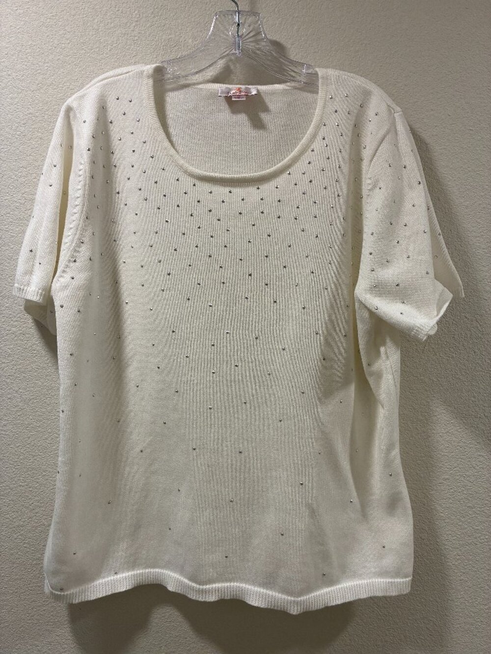 QUACKER FACTORY Sparkle & Shine Knit Rhinestone Short Sleeve Sweater Women XL